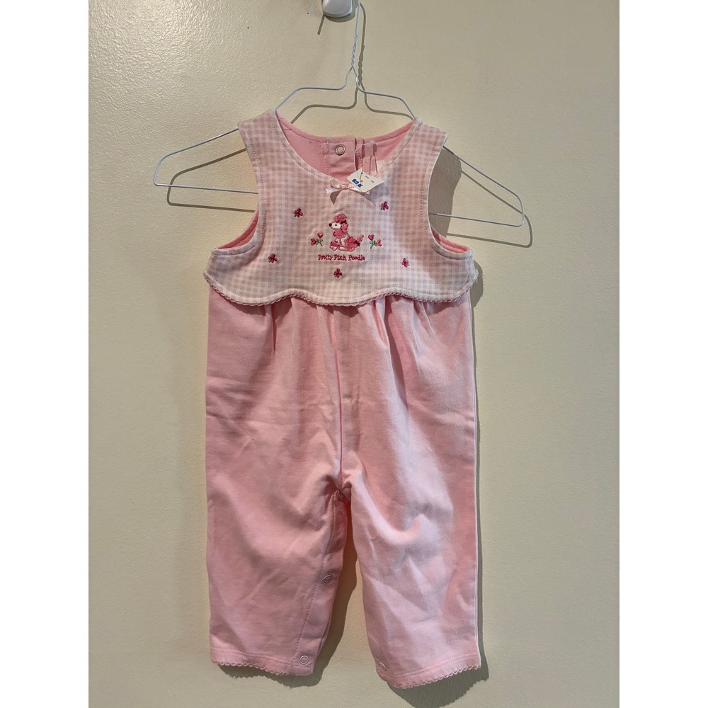 Vitamins Baby Pink Gingham Poodle Embroidered Sleeveless Romper 3/6 Months NWT